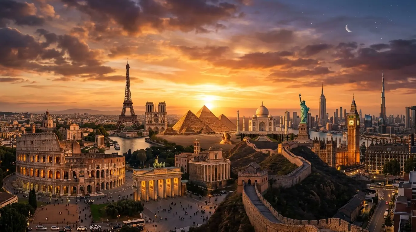 World famous landmarks panorama