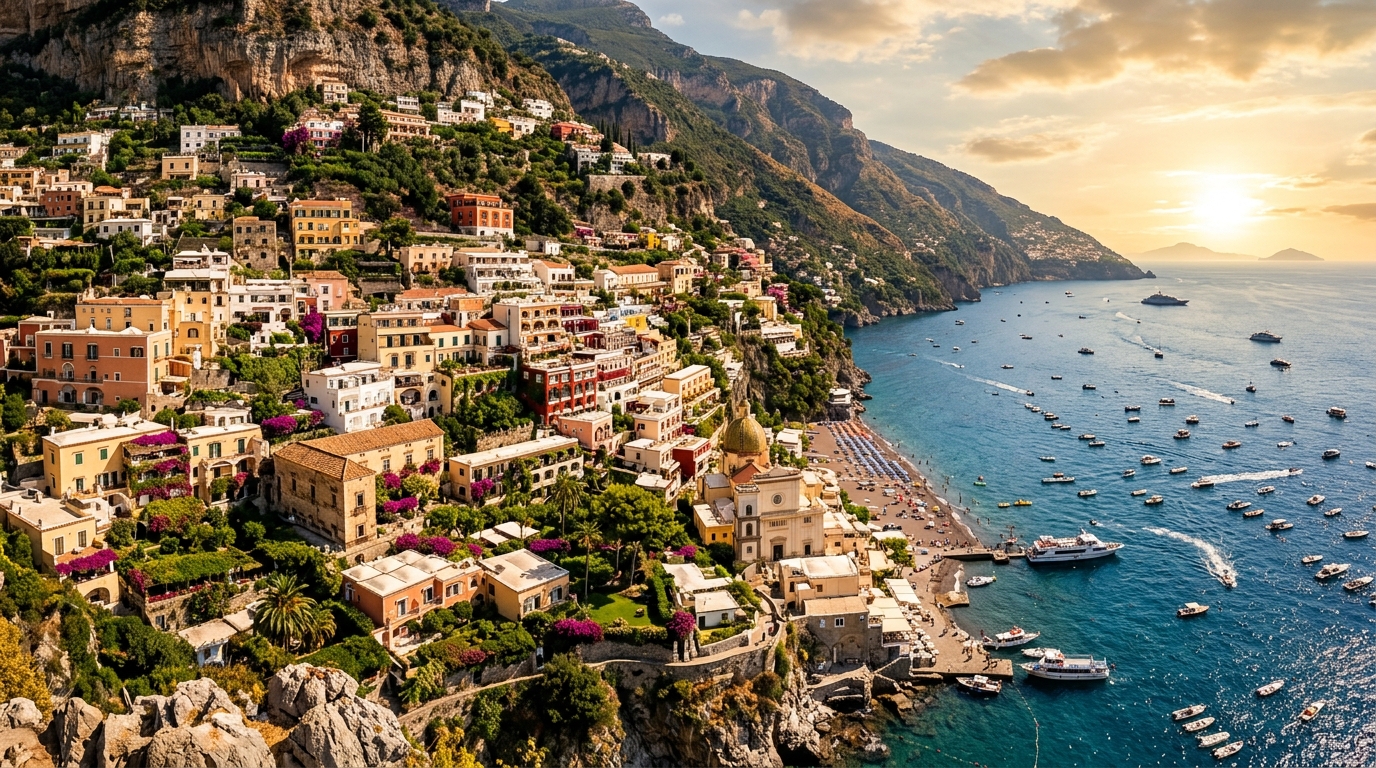 Amalfi Coast Cliffside Village and Azure Mediterranean Sea